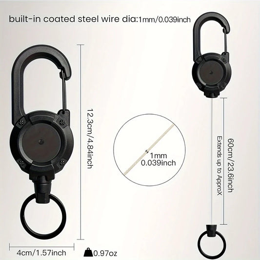 1/3/5Pcs Black Retractable Keychains with Steel Cable Durable ABS Quick Release for Outdoor Camping Hiking Fishing Multi-Tool