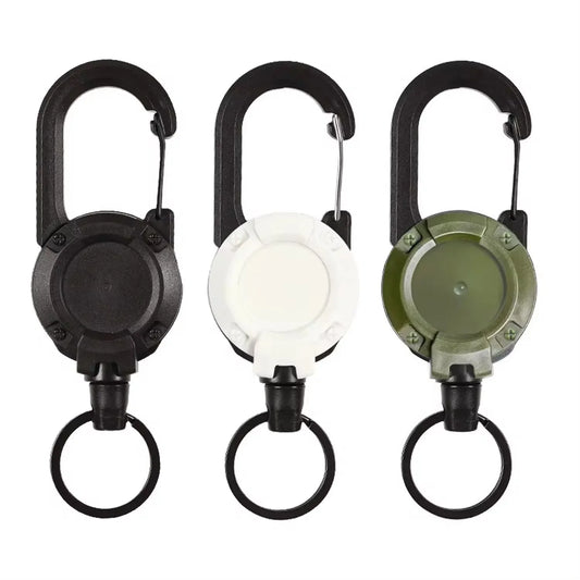 1pcs Heavy Duty Retractable Pull Badges ID Reel Carabiner Key Chain Steel Wire Rope Buckle Key Holder Outdoor Keychain Tools